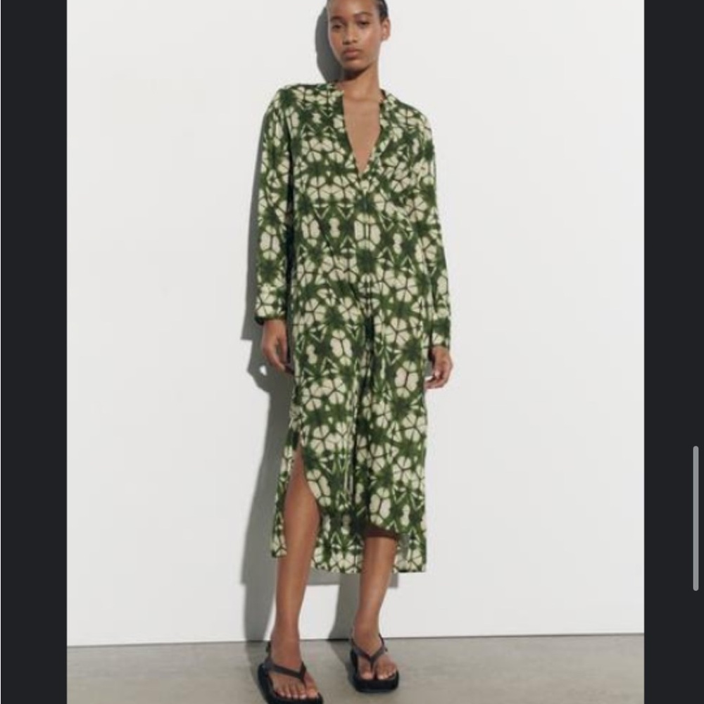 Green Tie-Dye Tunic Midi Dress